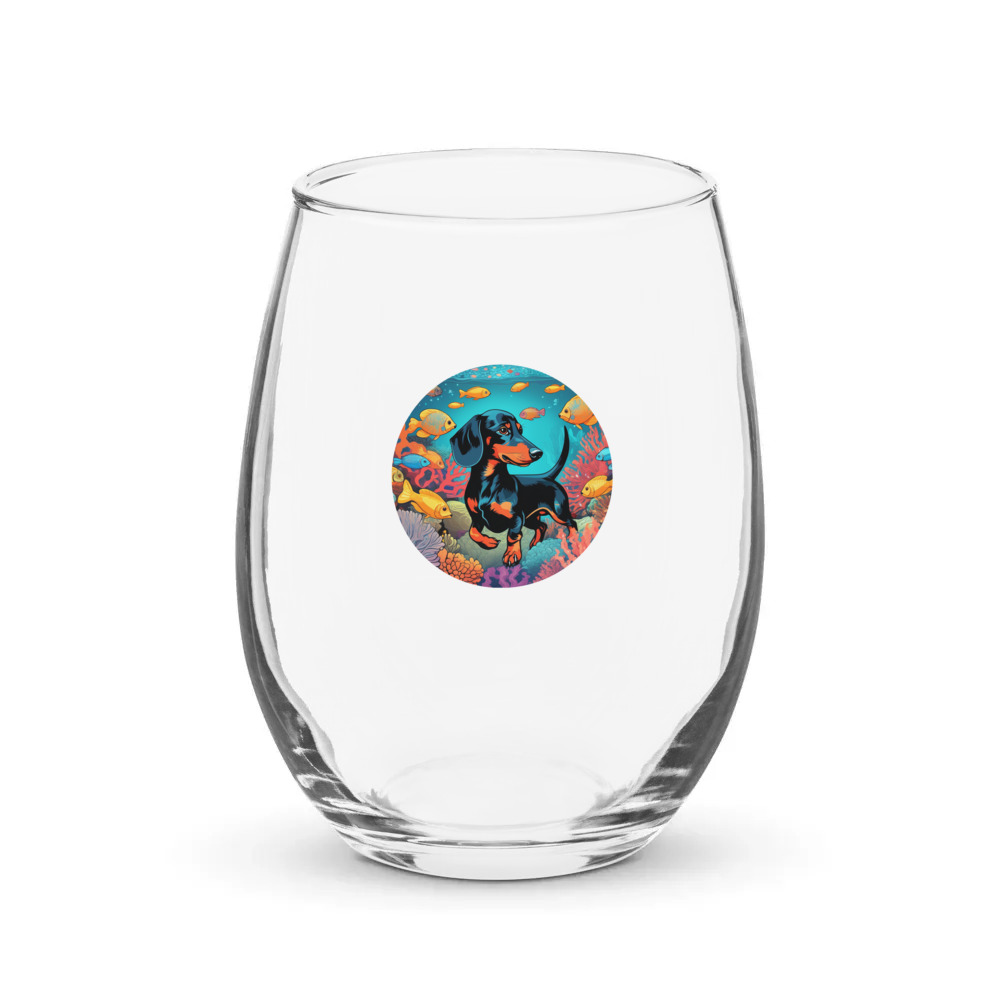 PugMug Custom Black Dachshund Stemless Wine Glass