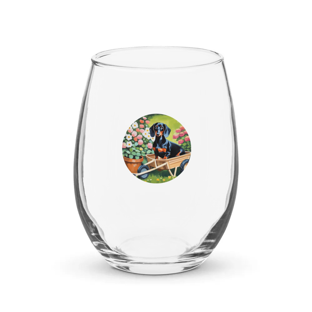 PugMug Custom Black Dachshund Stemless Wine Glass