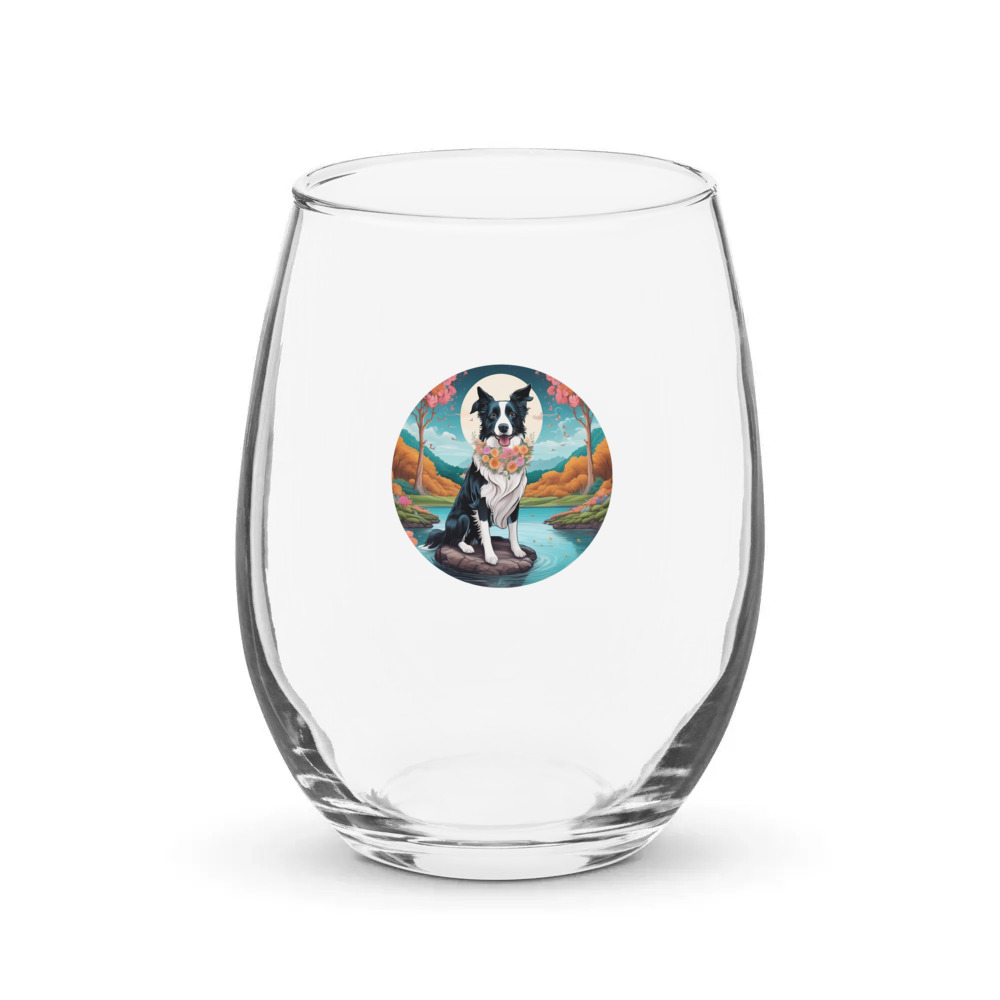 PugMug Custom Border Collie Stemless Wine Glass
