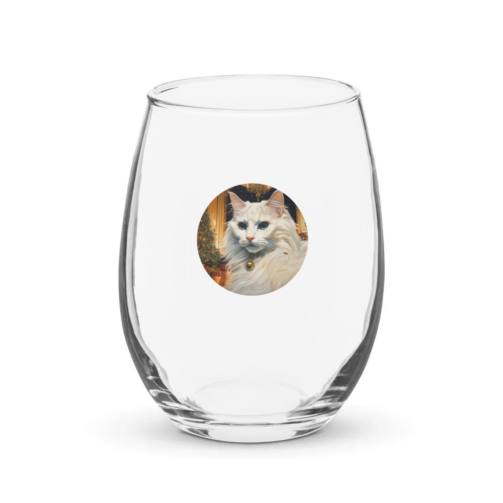PugMug Custom White Ragdoll Cat Stemless Wine Glass