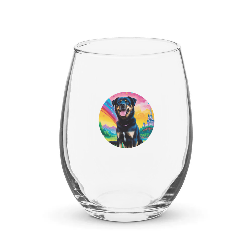 PugMug Custom Blue Stemless Wine Glass