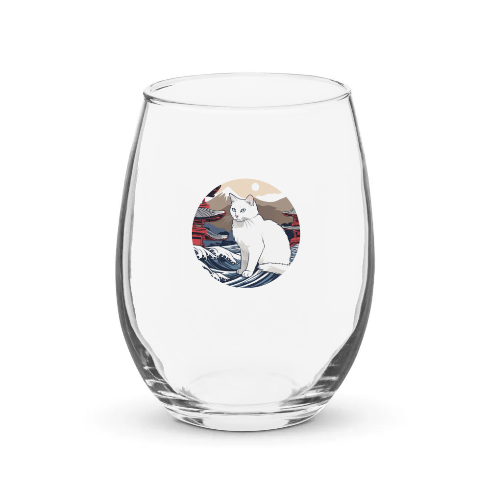 PugMug Custom White Companion Cat Stemless Wine Glass
