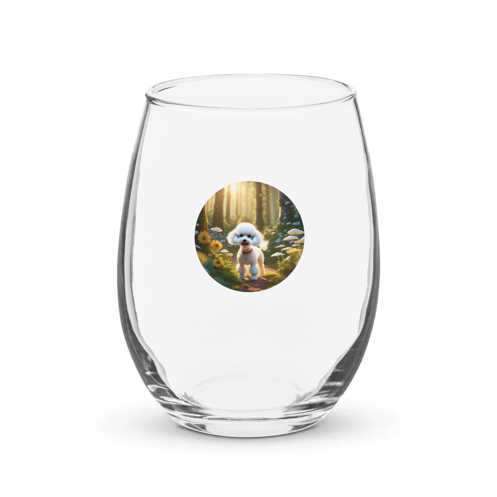 PugMug Custom White Poodle Stemless Wine Glass