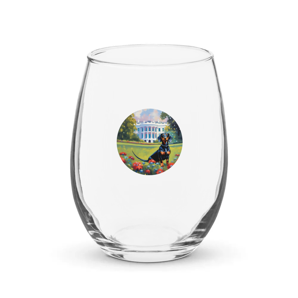 PugMug Custom Black Dachshund Stemless Wine Glass