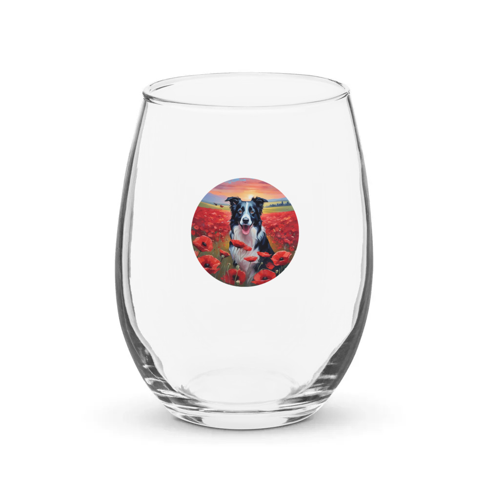 PugMug Custom Border Collie Stemless Wine Glass