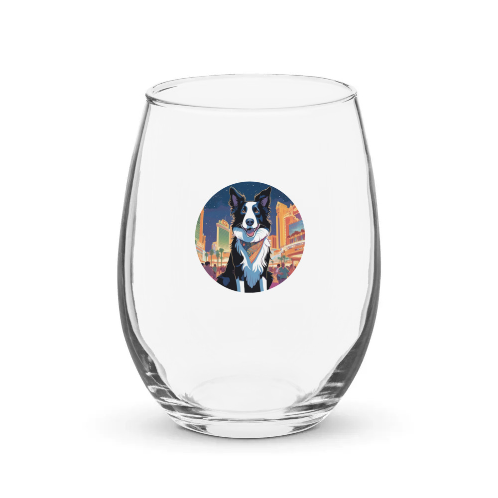 PugMug Custom Border Collie Stemless Wine Glass