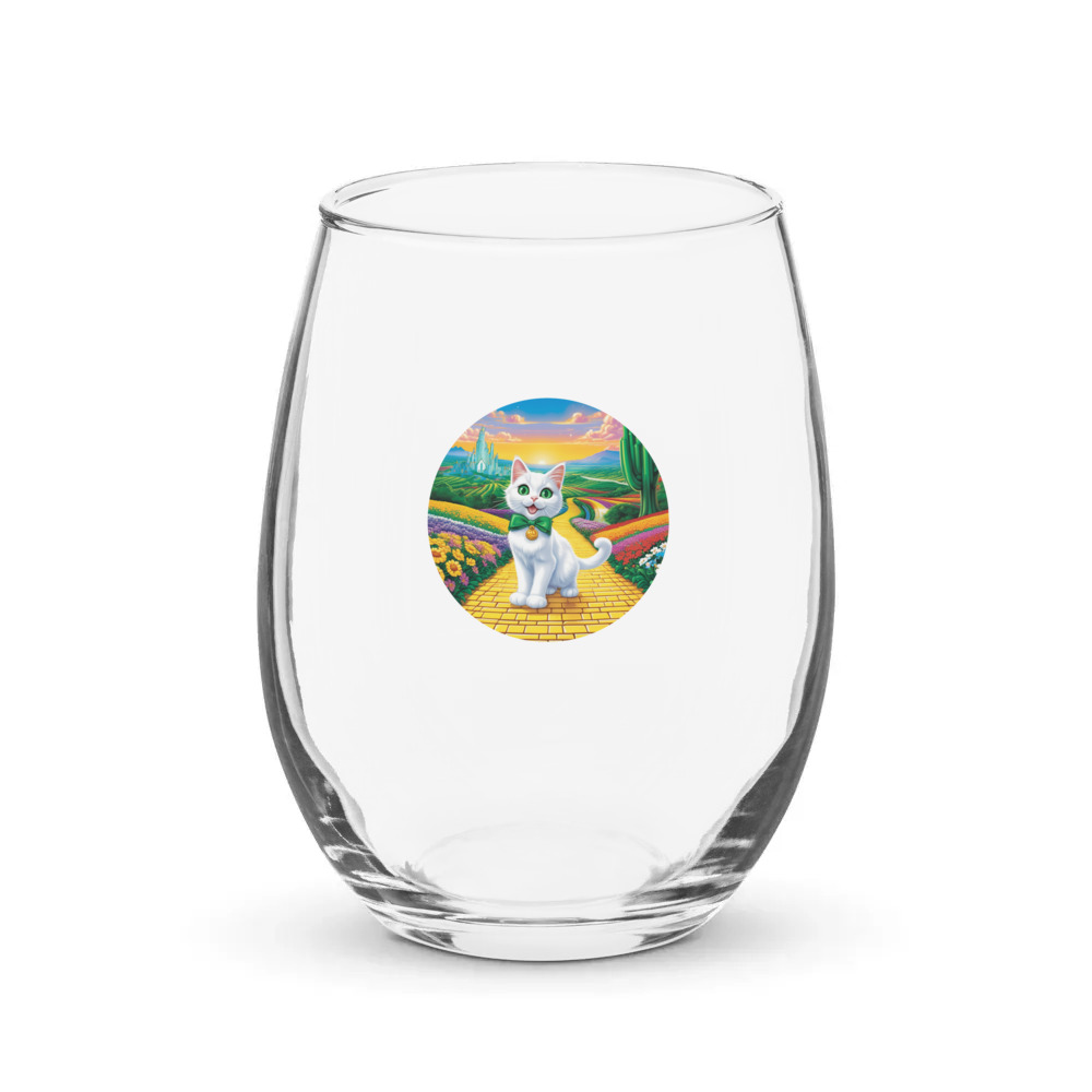 PugMug Custom White Companion Cat Stemless Wine Glass