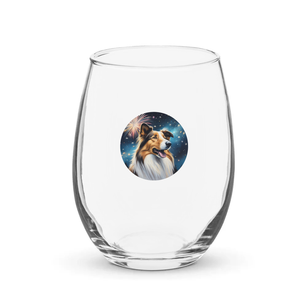 PugMug Custom Collie Stemless Wine Glass