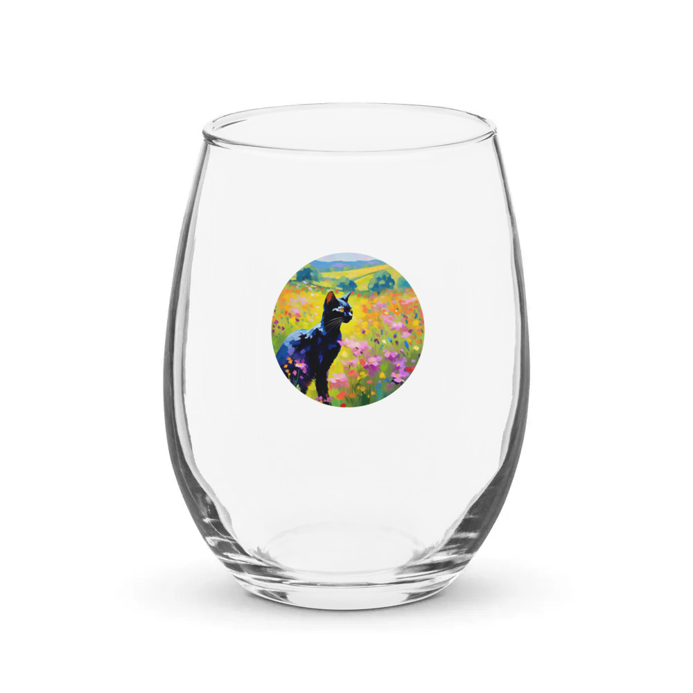 PugMug Custom Black Abyssinian Cat Stemless Wine Glass