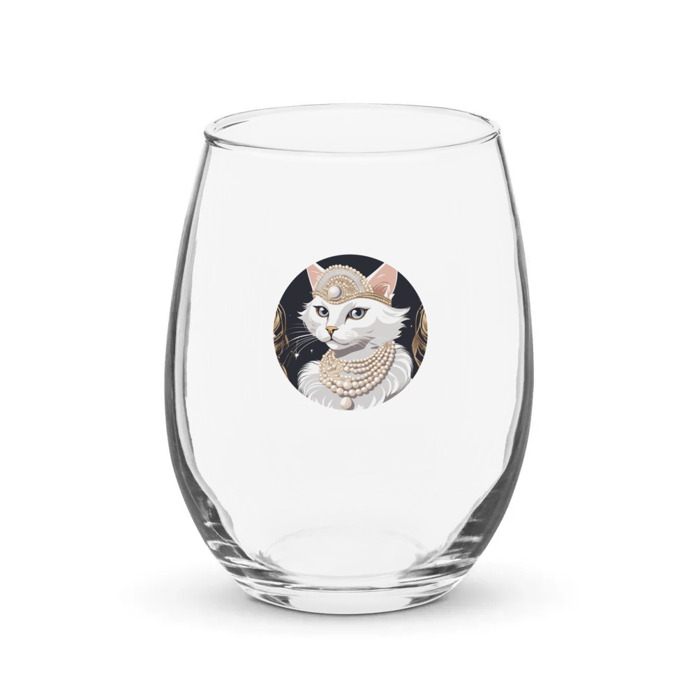 PugMug Custom White Companion Cat Stemless Wine Glass