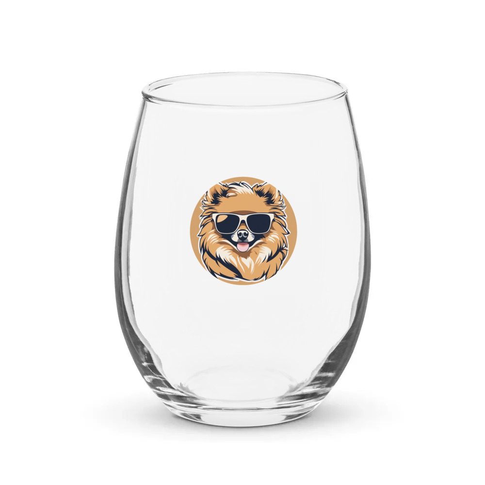 PugMug Custom Tan Pomeranian Stemless Wine Glass