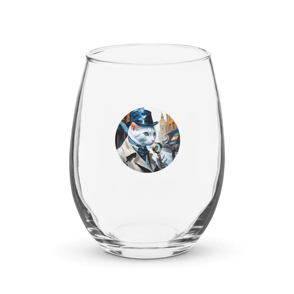 PugMug Custom White Companion Cat Stemless Wine Glass
