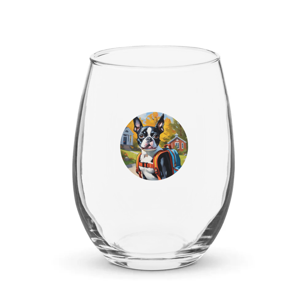 PugMug Custom Boston Terrier Stemless Wine Glass
