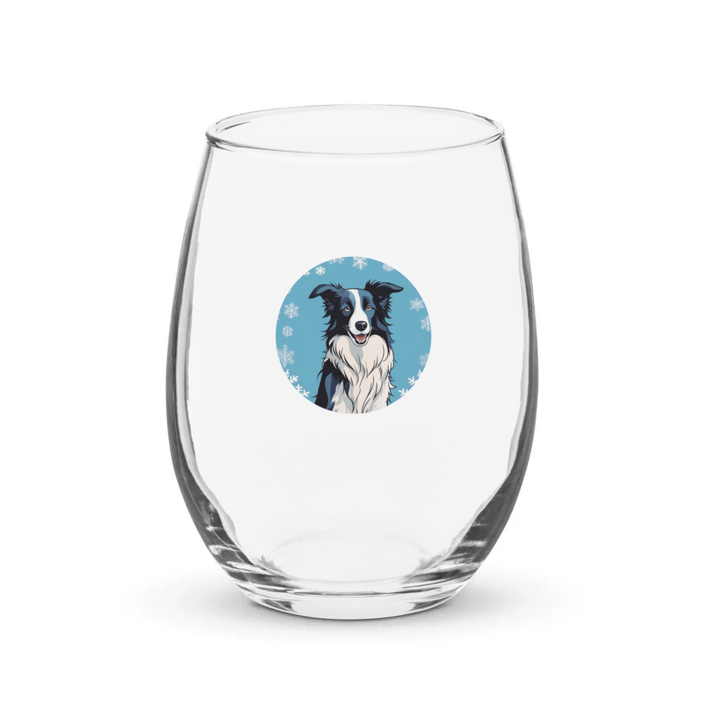 PugMug Custom Border Collie Stemless Wine Glass