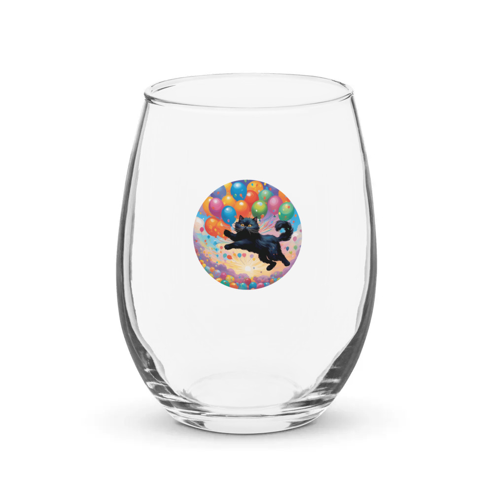 PugMug Custom Black Persian Cat Stemless Wine Glass