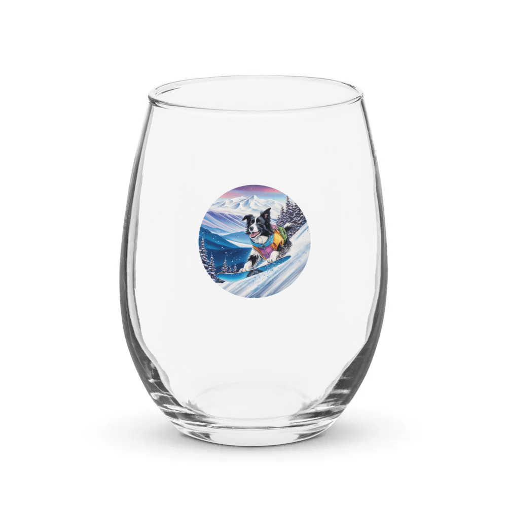 PugMug Custom Border Collie Stemless Wine Glass