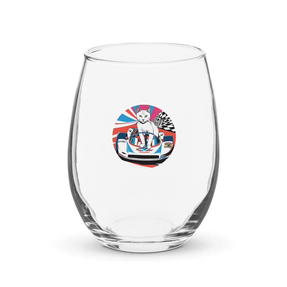 PugMug Custom White Companion Cat Stemless Wine Glass