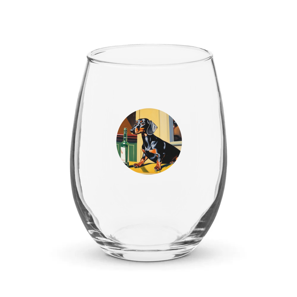 PugMug Custom Black Dachshund Stemless Wine Glass