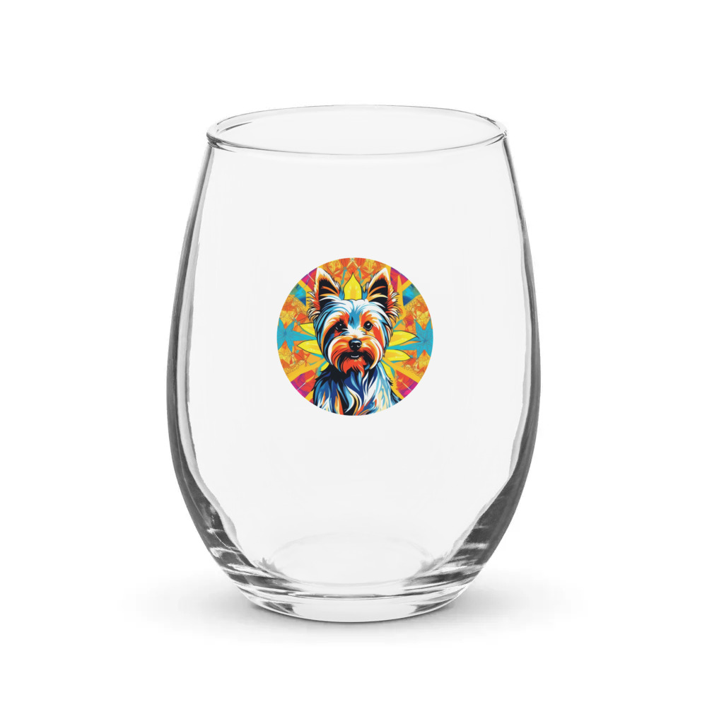 PugMug Custom Yorkshire Terrier Stemless Wine Glass