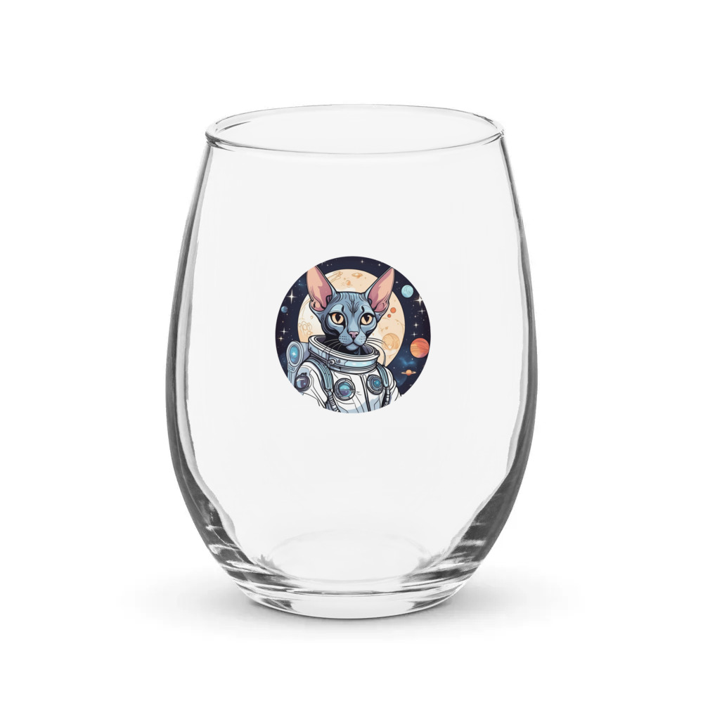 PugMug Custom Black Sphynx Cat Stemless Wine Glass