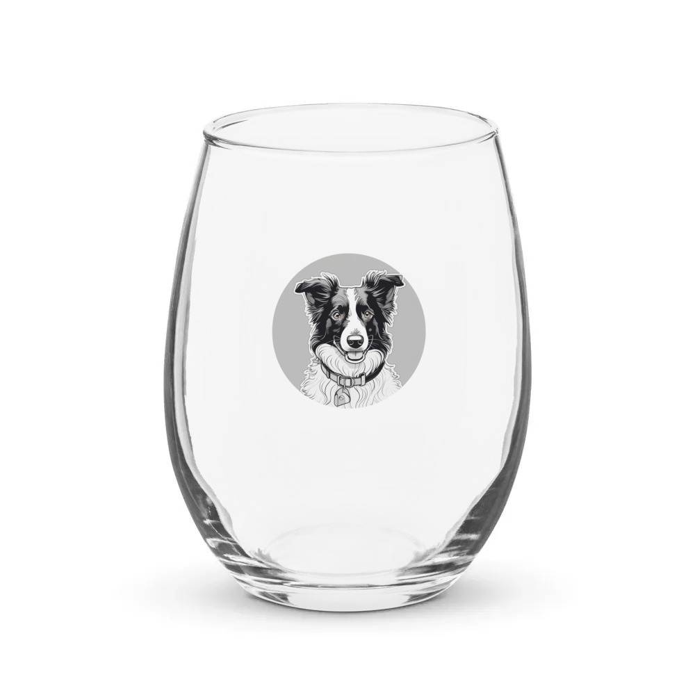 PugMug Custom Border Collie Stemless Wine Glass