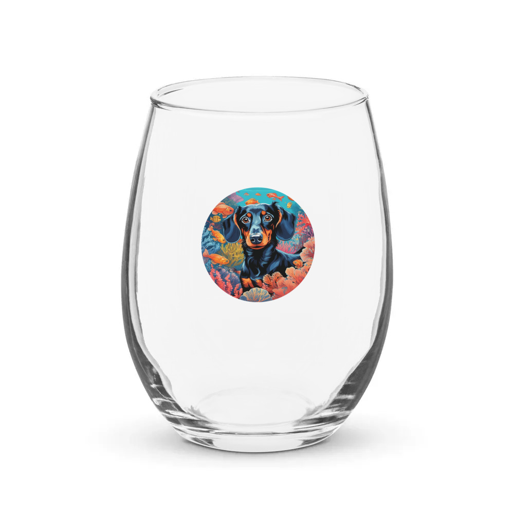 PugMug Custom Black Dachshund Stemless Wine Glass