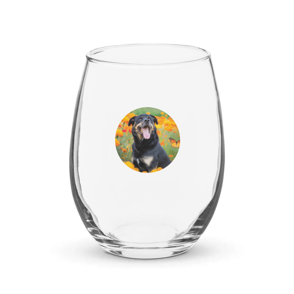 PugMug Custom Blue Stemless Wine Glass