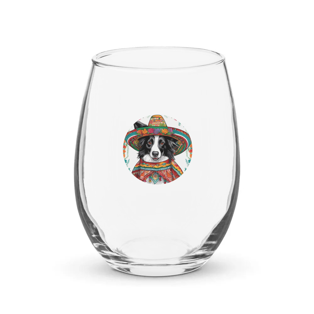 PugMug Custom Border Collie Stemless Wine Glass