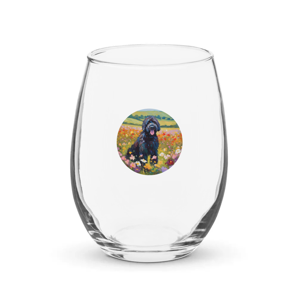 PugMug Custom Portuguese Water Dog Stemless Wine Glass