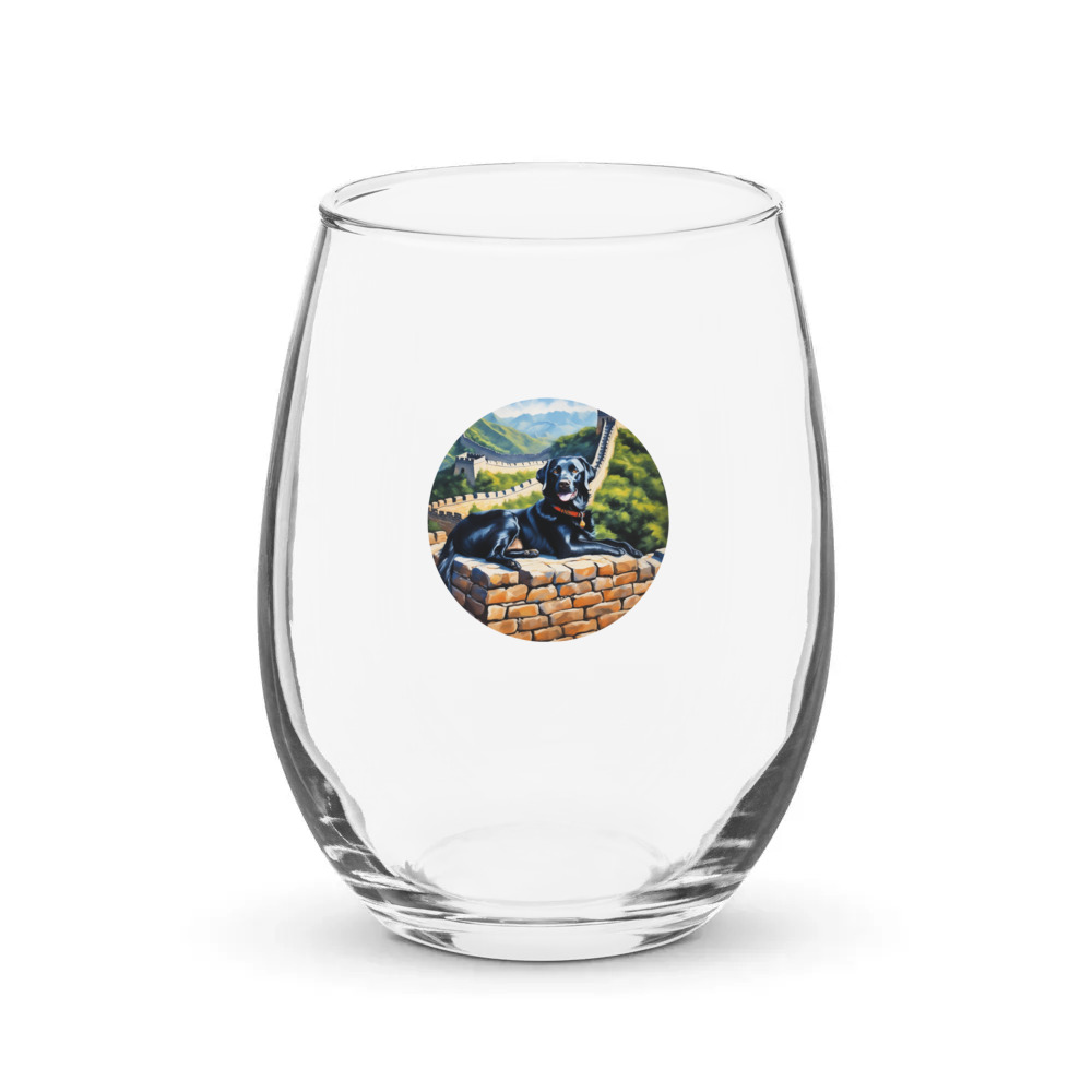 PugMug Custom Black Labrador Retriever Stemless Wine Glass