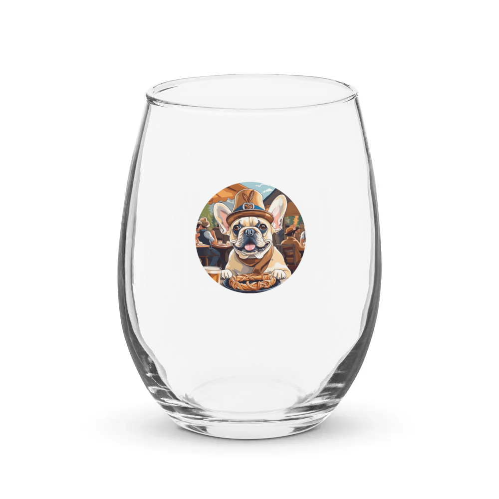 PugMug Custom Tan French Bulldog Stemless Wine Glass
