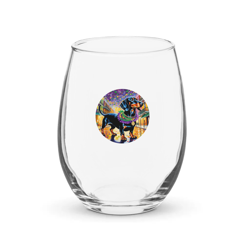 PugMug Custom Black Dachshund Stemless Wine Glass