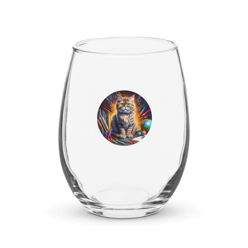PugMug Custom Tabby Persian Cat Stemless Wine Glass
