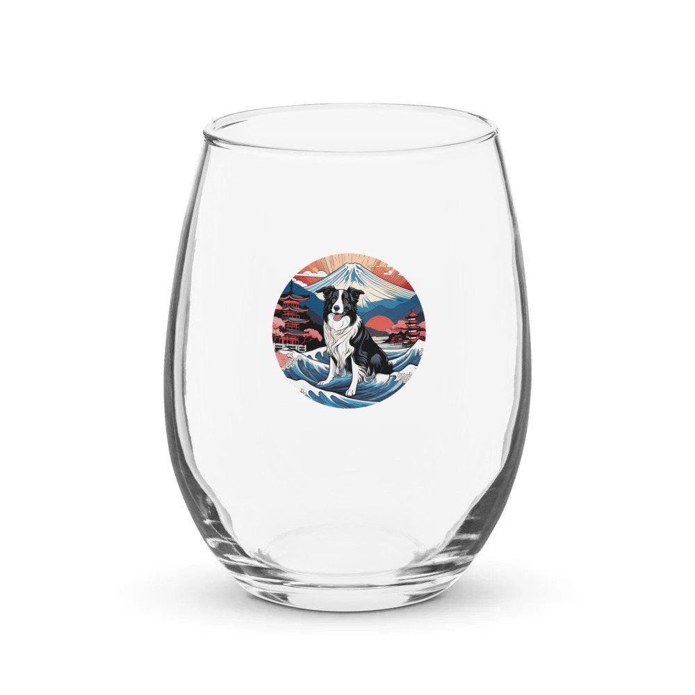 PugMug Custom Border Collie Stemless Wine Glass