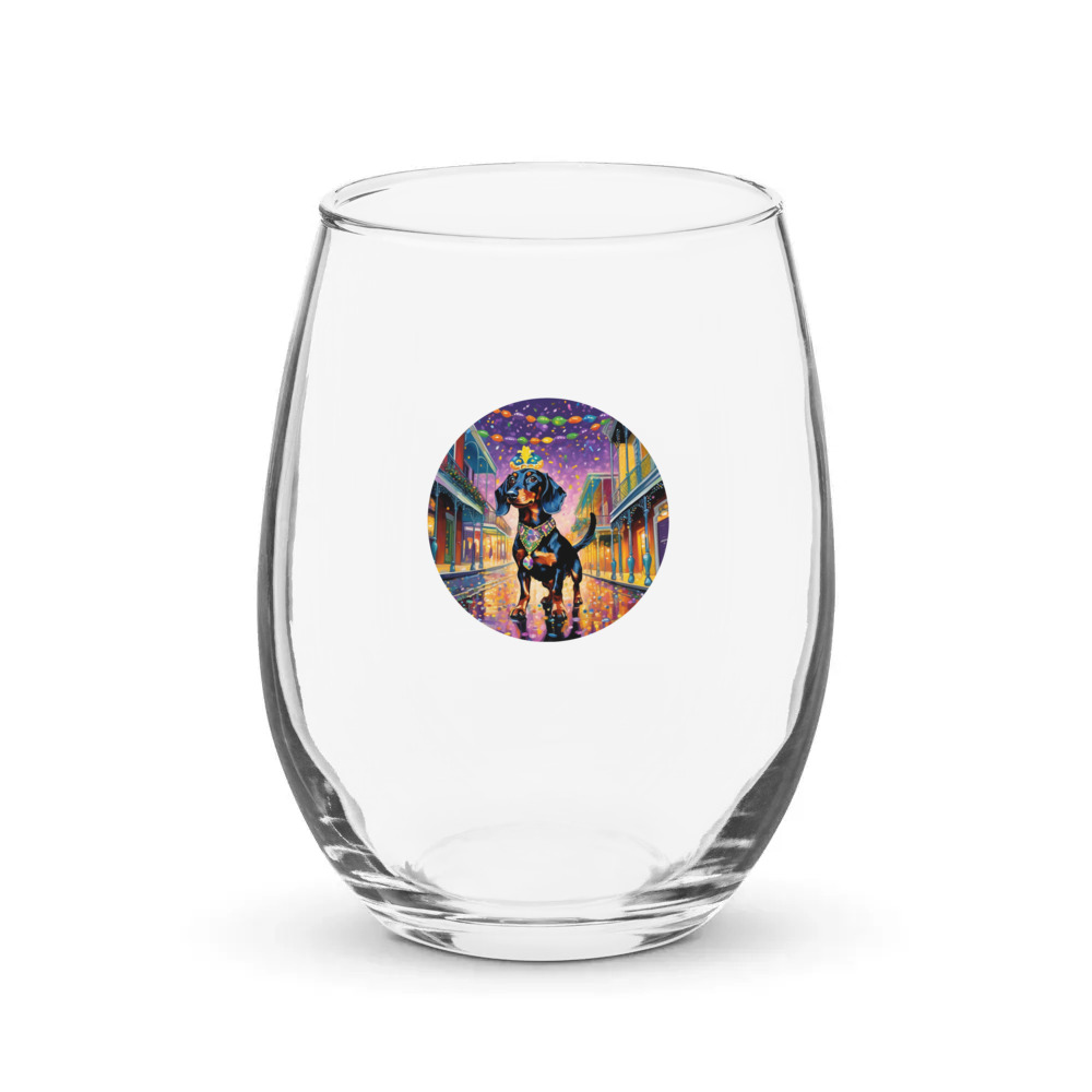 PugMug Custom Black Dachshund Stemless Wine Glass