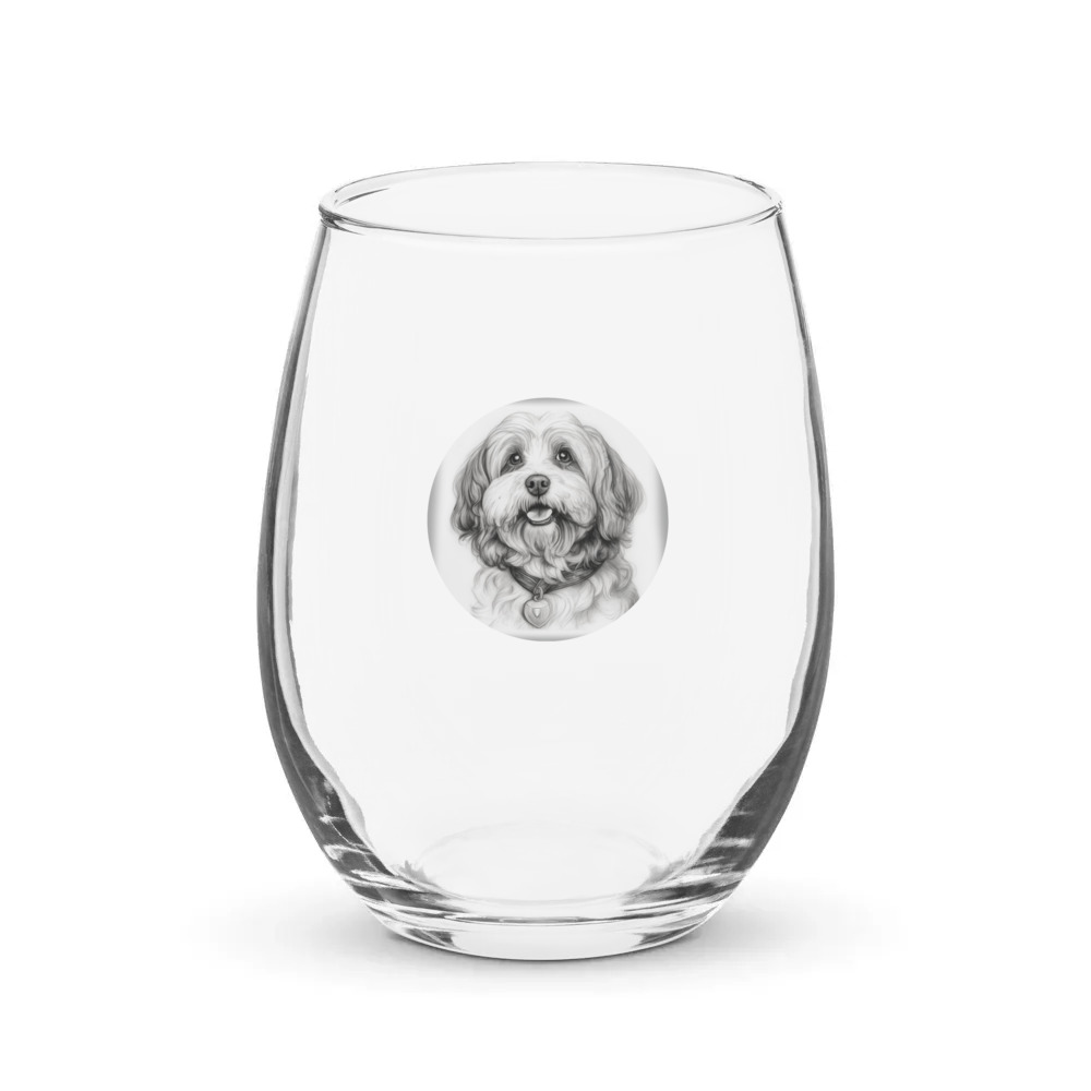 PugMug Custom White Havanese Dog Stemless Wine Glass