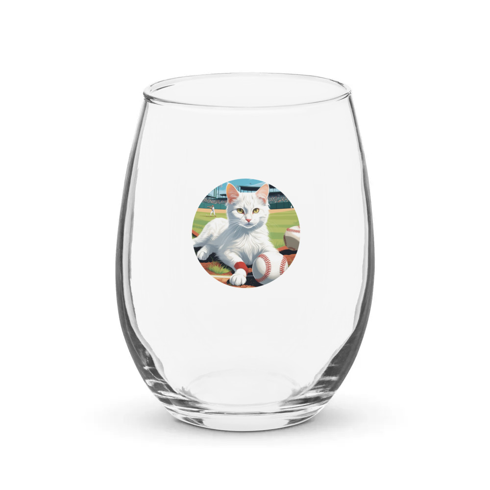 PugMug Custom White Companion Cat Stemless Wine Glass