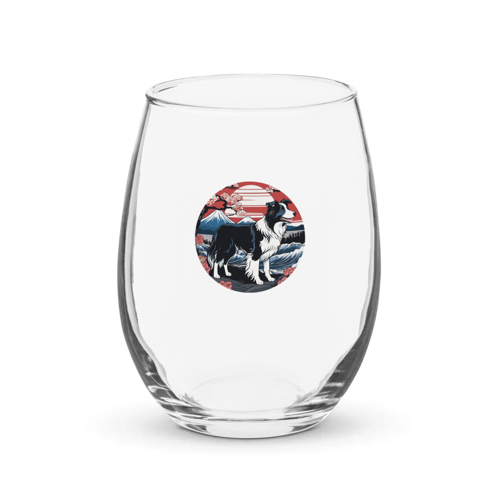 PugMug Custom Border Collie Stemless Wine Glass