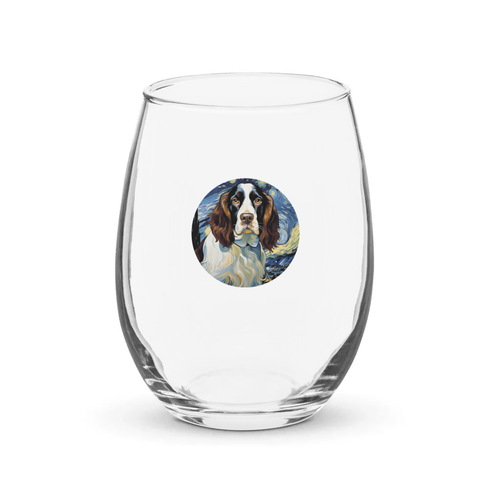 PugMug Custom English Springer Spaniel Stemless Wine Glass
