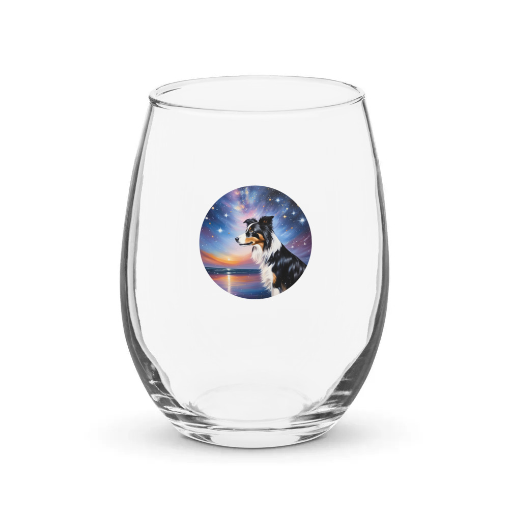 PugMug Custom Border Collie Stemless Wine Glass