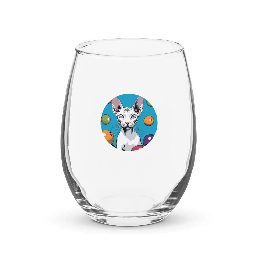 PugMug Custom White Sphynx Cat Stemless Wine Glass