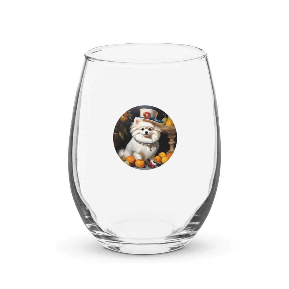 PugMug Custom White Pomeranian Stemless Wine Glass