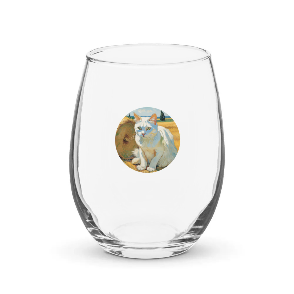 PugMug Custom White Companion Cat Stemless Wine Glass