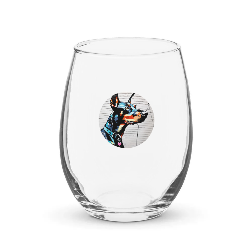 PugMug Custom Doberman Pinscher Stemless Wine Glass