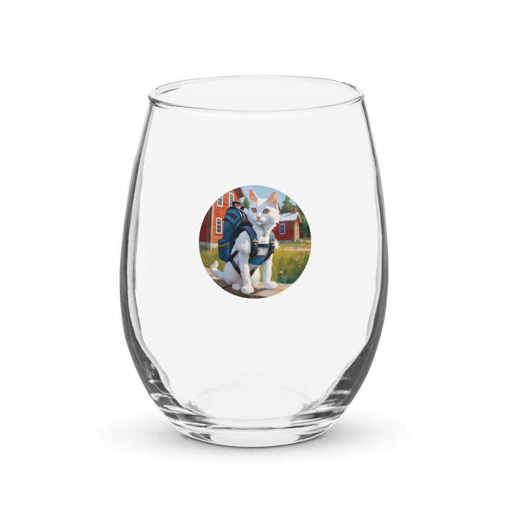 PugMug Custom White Companion Cat Stemless Wine Glass