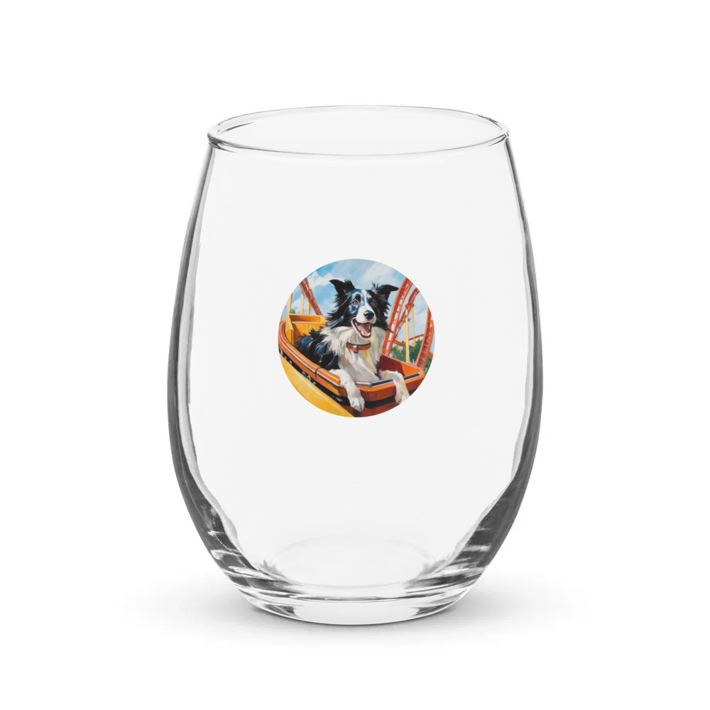 PugMug Custom Border Collie Stemless Wine Glass