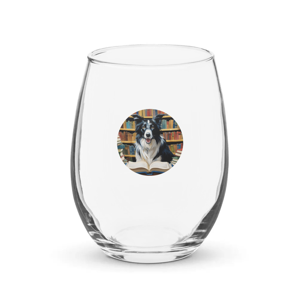 PugMug Custom Border Collie Stemless Wine Glass