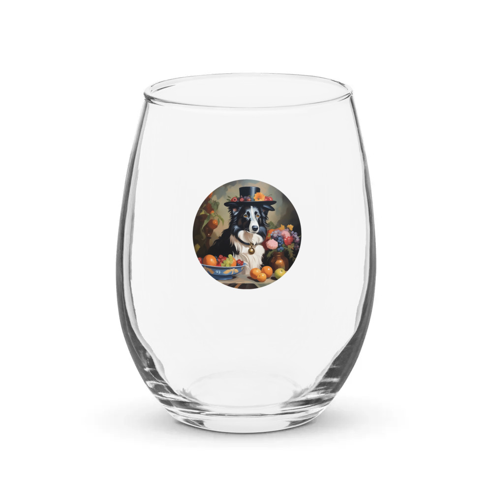 PugMug Custom Border Collie Stemless Wine Glass