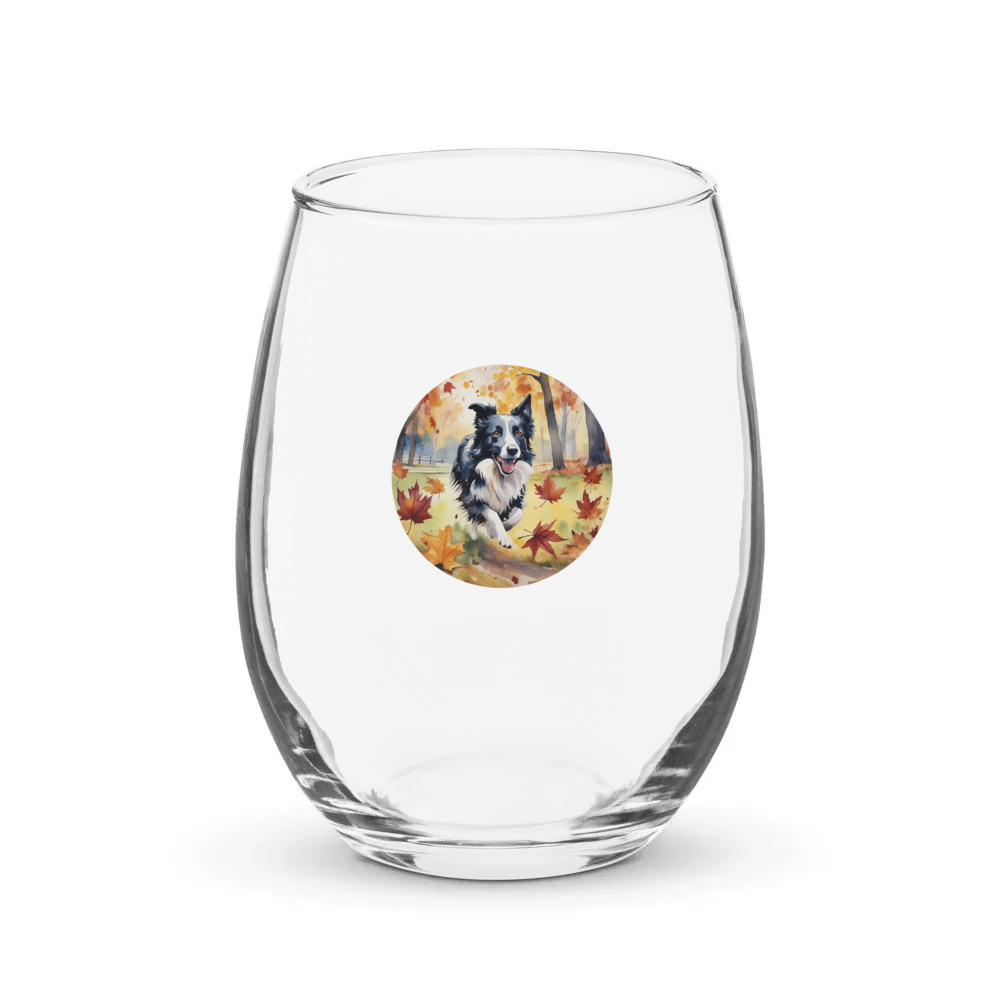 PugMug Custom Border Collie Stemless Wine Glass