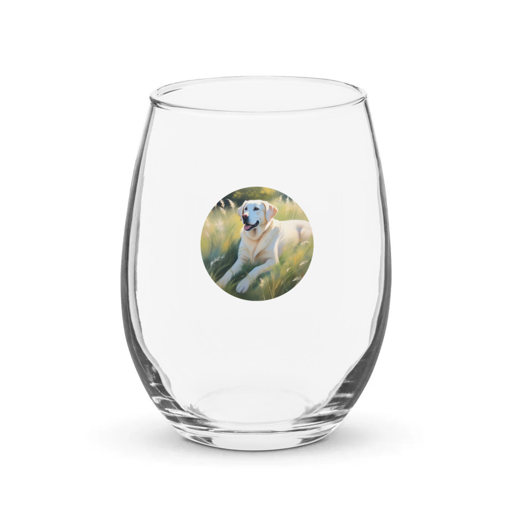 PugMug Custom White Labrador Retriever Stemless Wine Glass